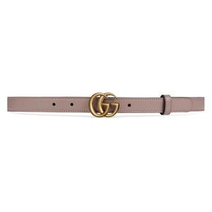 New Gucci Double G Leather Belt in Dusty Pink with Gold Buckle